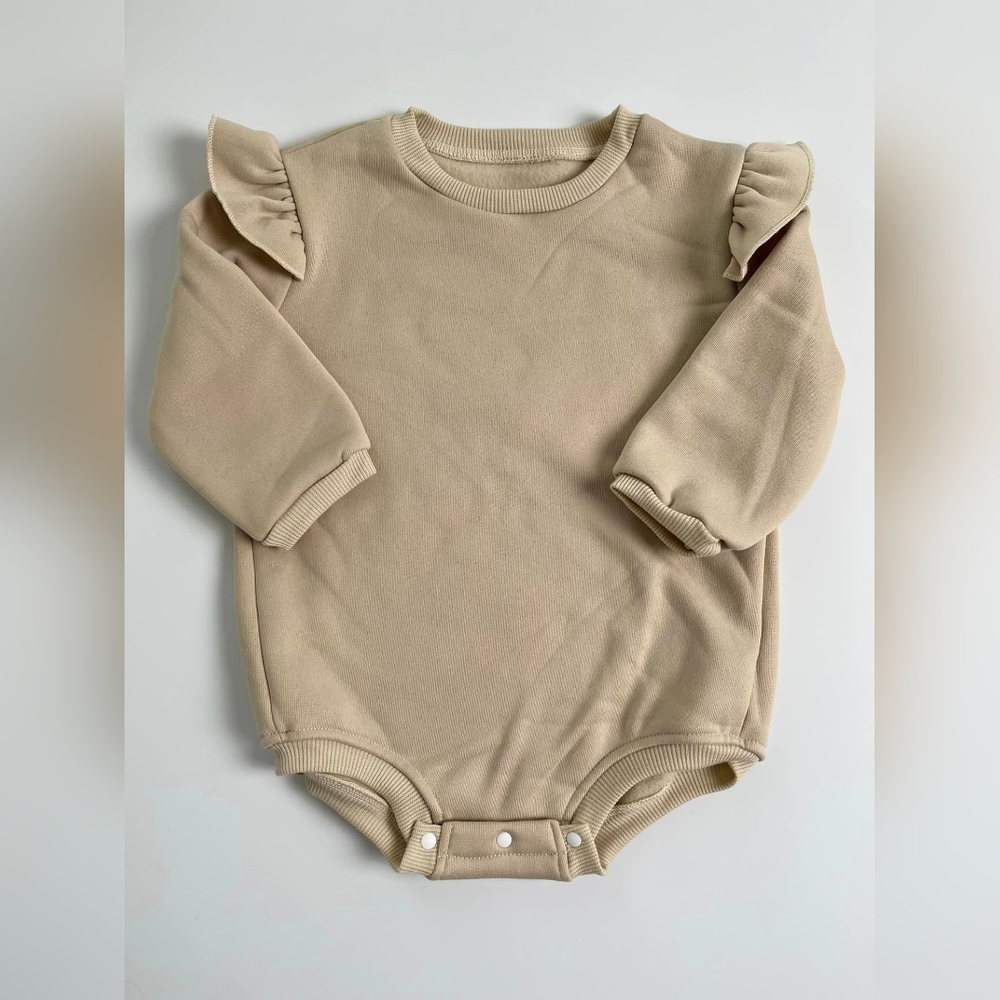 Fleece Lined Beige Ruffled Kids One Piece